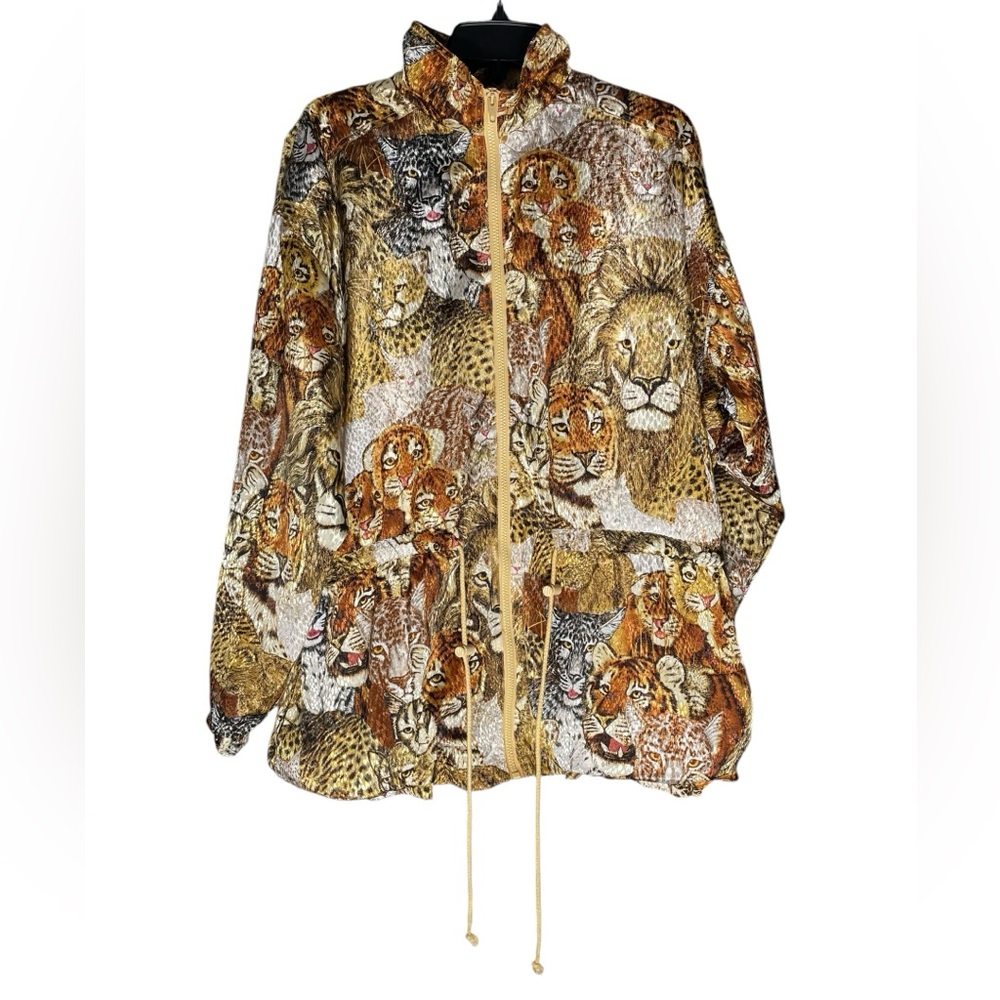 VTG Solare Sporta Jacket Womens XL Lined Safari Animal Print Lion Cheetah Tiger